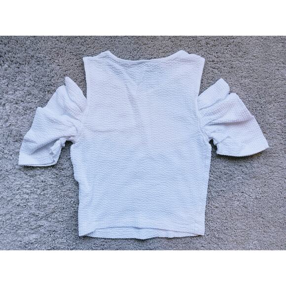 Club Monaco Ruffle Cold Shoulder Crop Top White Textured XS Coquette Fall Layer - Picture 3 of 7